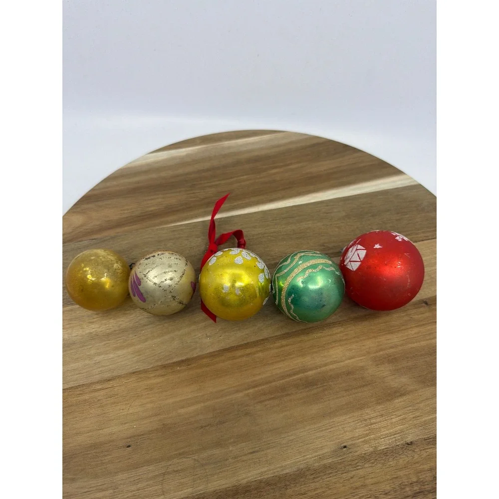 Unbranded Glass Ornaments Small Multicolor Good Vintage Stenciled Set of‎ 5